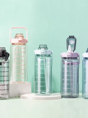 2000ml With Reminder Time Water Tumbler With Straw