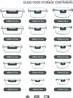 M MCIRCO 30 Pieces Glass Food Storage Containers