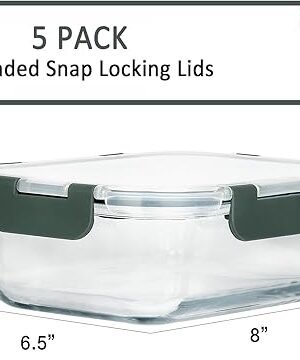 M MCIRCO 5Packs 36 Oz Glass Meal Prep Containers with Snap Locking Lids Glass