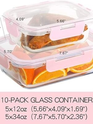 C CREST 10 Pack Glass Meal Prep Containers Food Storage Containers