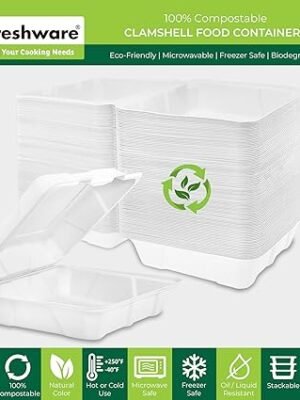 Freshware Compostable Clamshell Food Containers 50Pack
