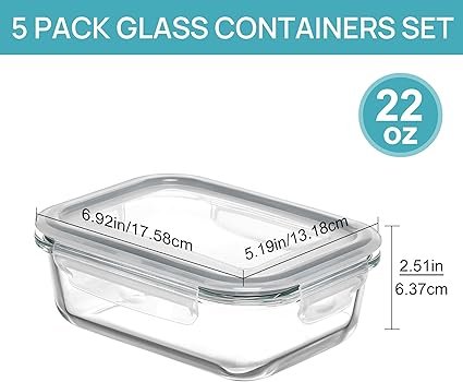 Vtopmart 5Pack 22oz Glass Storage Containers
